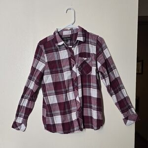 Red and White Button Down Shirt with Classic Plaid Pattern